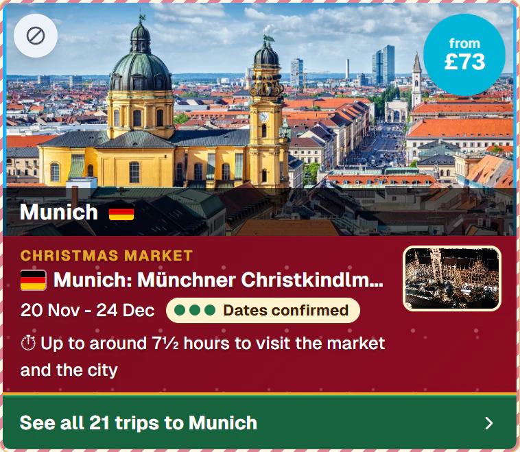 Munich's Christkindlmarkt from London Gatwick, from £73, dates confirmed, up to around 7½ hours