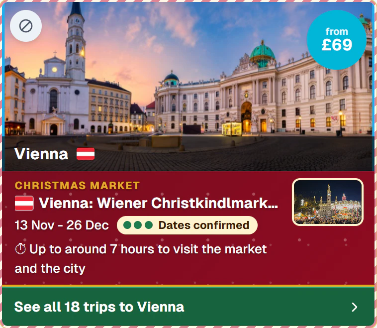 Vienna's Christkindlmarkt from Manchester, from £69, dates confirmed, up to around 7 hours