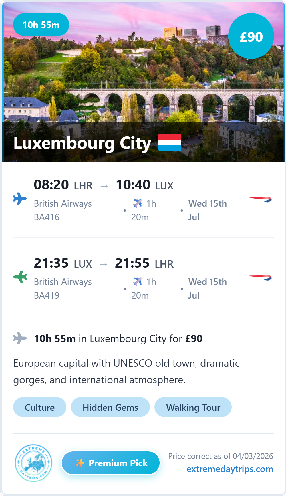 Premium pick from London Heathrow