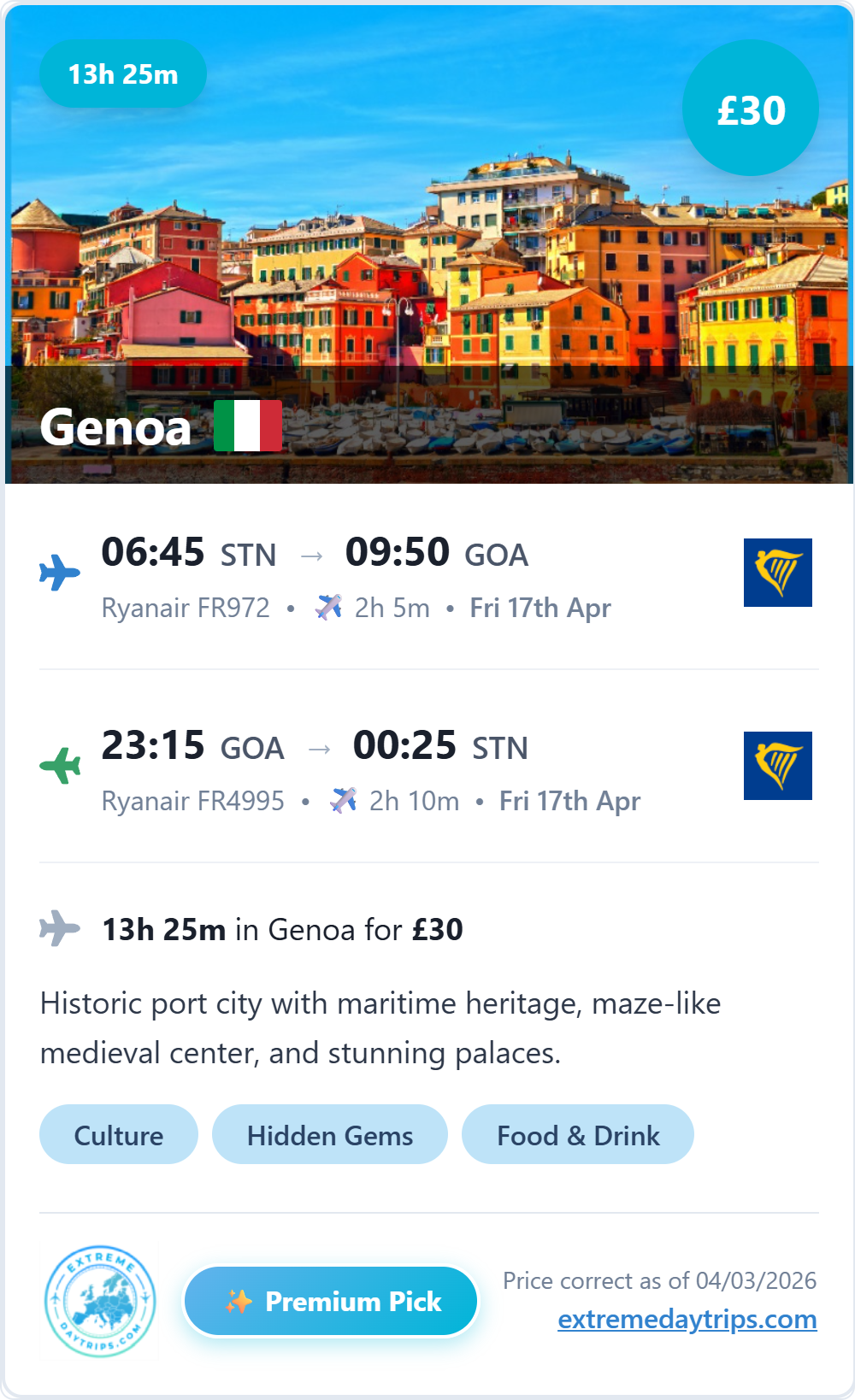 Premium pick from London Stansted